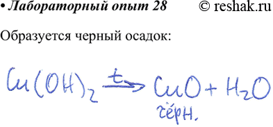 Изображение Закрепите в пробиркодержателе пробирку с полученным в предыдущем опыте синим осадком. Осторожно нагревайте её в пламени спиртовки (не до кипения). Что...